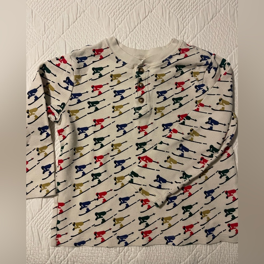 Colorful Skier Print Henley Shirt